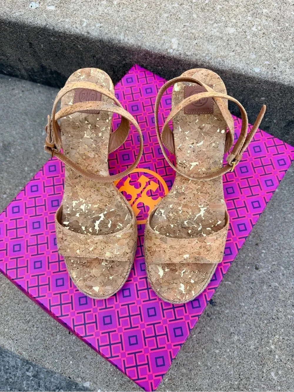 Tory Burch Cork Espadrille Wedge Sandal in Natural Tan Marion 8.5 Shoe Ankle
